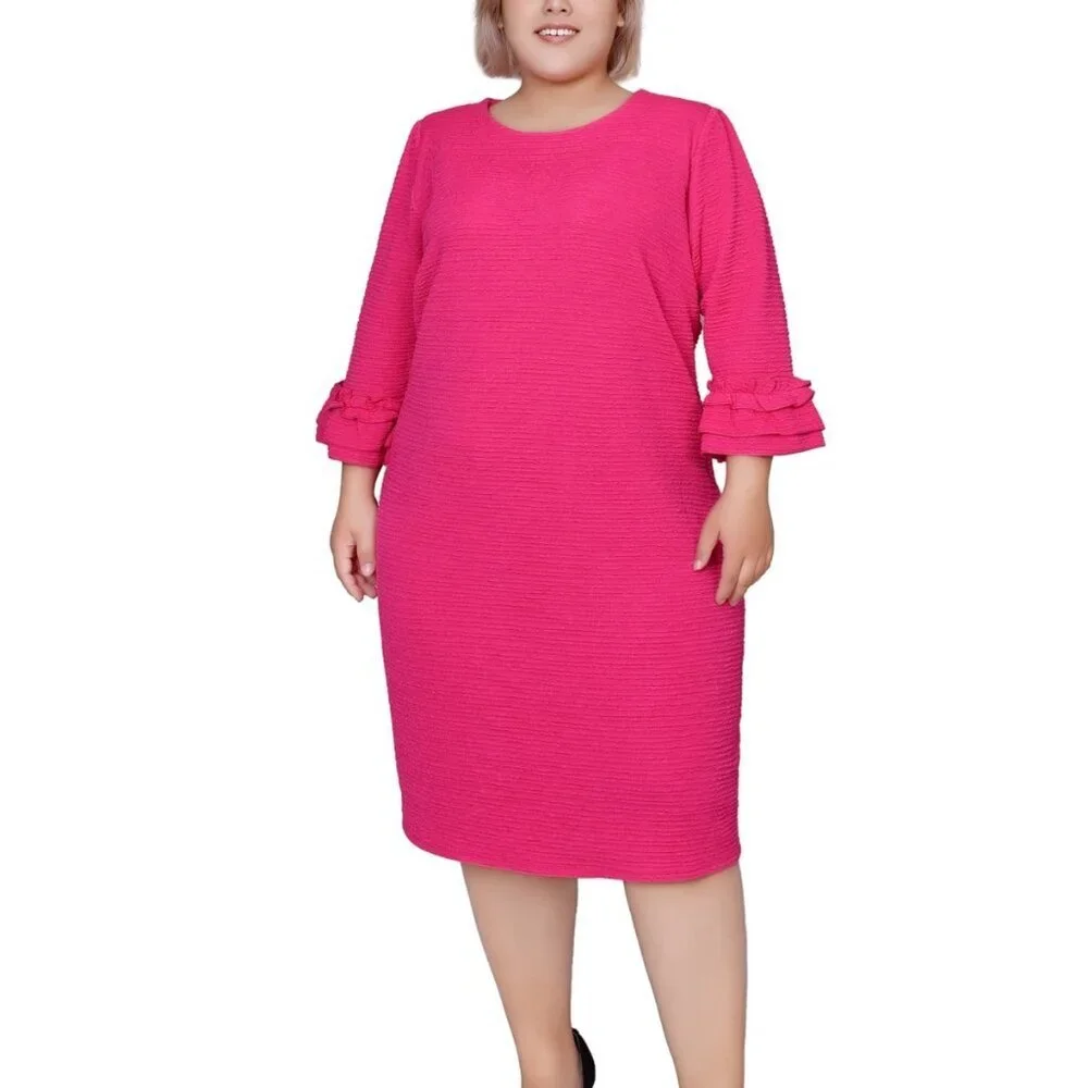 NY Collection Plus Size Textured Knit Ruffle‑Sleeve Dress NWT – Havana Pink 3X - Picture 2 of 5
